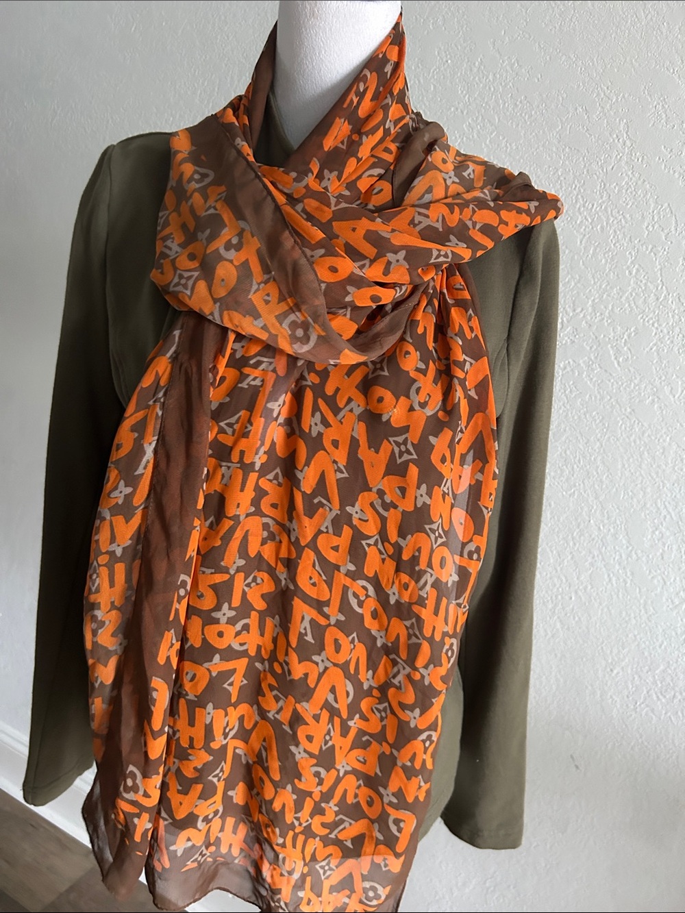 Orange and Brown Logo Script Silk Scarf
